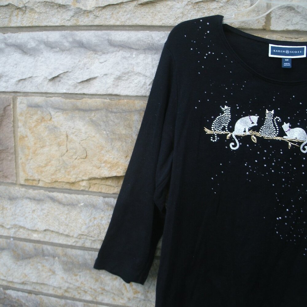 Cats on Branch Black Long Sleeve Shirt Size OX - Picture 7 of 12